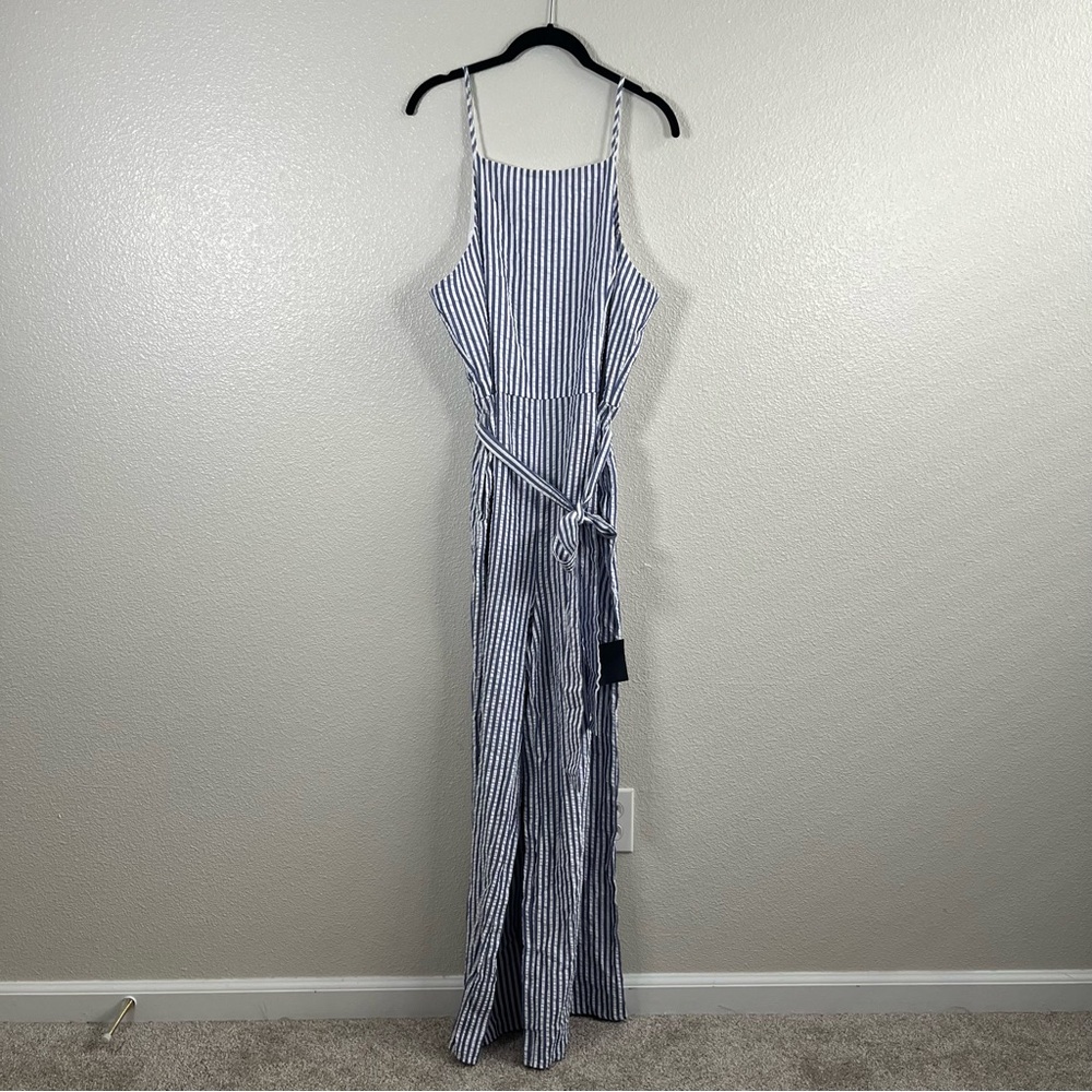 NWT Lulus Messina Blue Striped Wide-Leg Jumpsuit XL - Picture 4 of 10